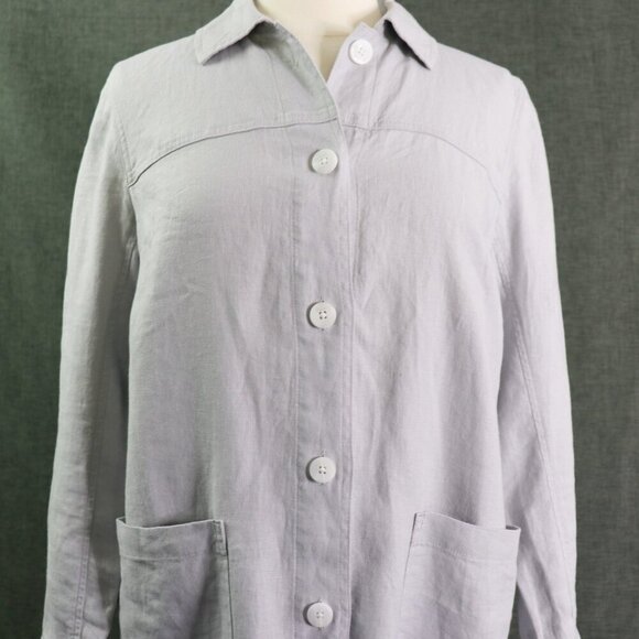 J. Jill Love Linen Artist Coat Jacket Tunic Women's Small Gray Pockets - Picture 8 of 16